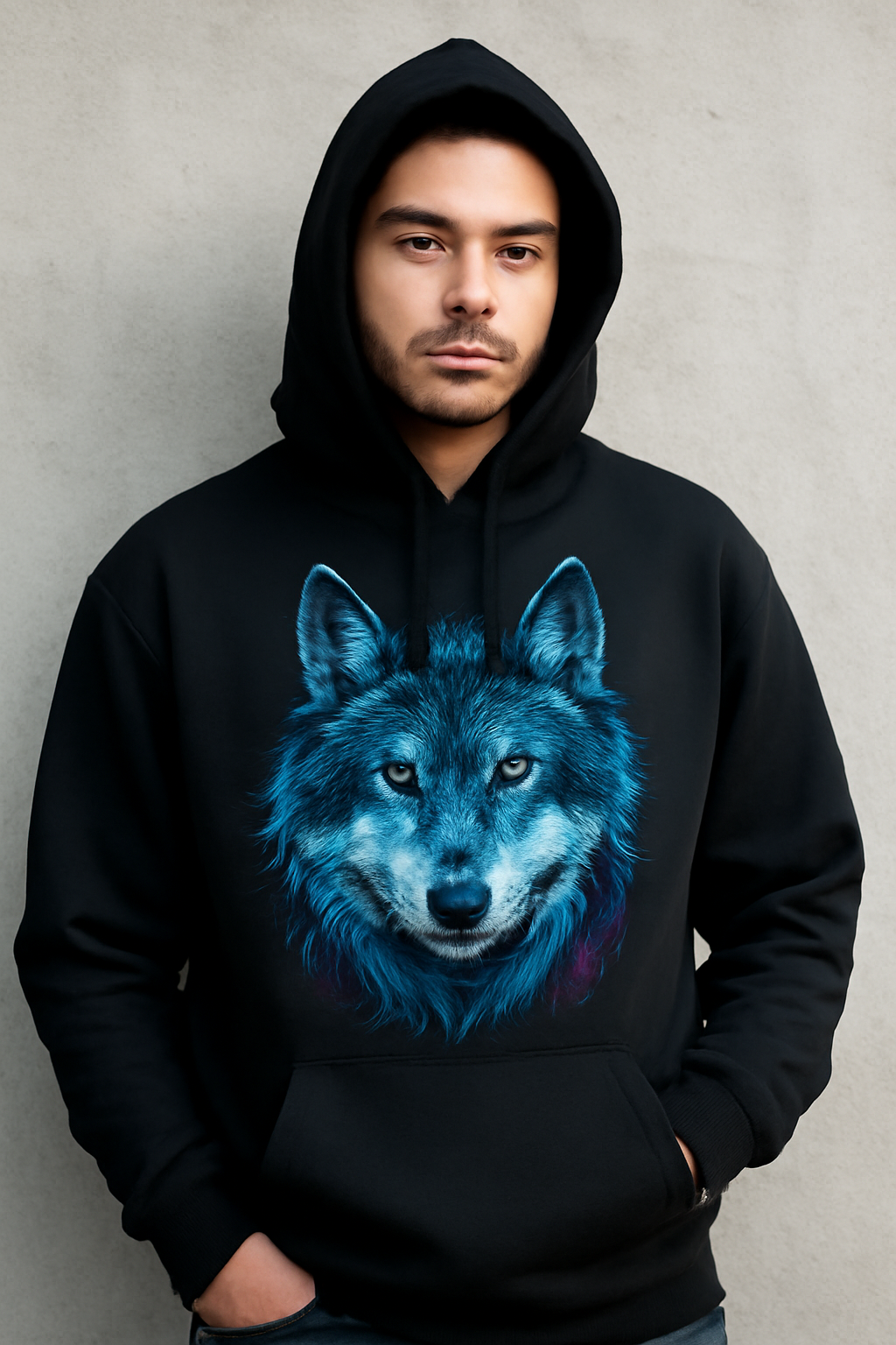 chico con ropa de lobo